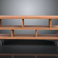 Wooden Three Tier TV Stand With Open Shelves And Metal Legs Design
