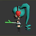 Cute Anime Character 3D Model With Teal Pigtails Red Headphones Blue Eyes And Green Microphone