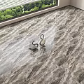 Modern Glossy Marble Texture Floor Tiles With Swan Decor And Green Landscape View 3d model