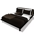 Modern Double Bed with Black White Bedding Brown Throw and Pillows 3d model