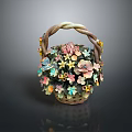 Decorative Woven Basket With Braided Handle And Colorful Flowers For Home Use