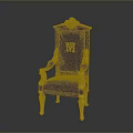 Luxury Black And Gold Single Chair With Carved Golden Details And Letter M