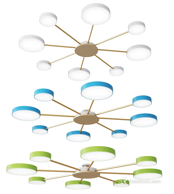 Modern Multi Arm Chandeliers With Round Colored Lampshades In White Blue Green Tones 3d model 