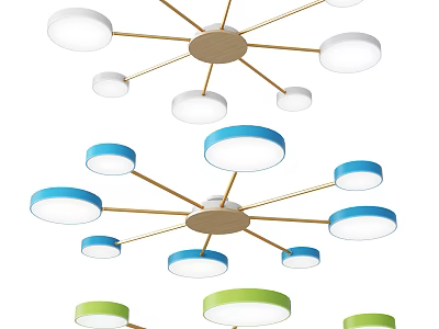 Modern Multi Arm Chandeliers With Round Colored Lampshades In White Blue Green Tones 3d model