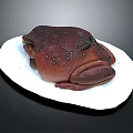Close Up View Of Red Reptile Resting On White Ceramic Plate Surface