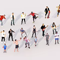 Group of People in Diverse Poses Engaged in Activities Like Dancing and Playing Instruments