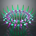 Colorful Glass Art Sculpture With Spiral Green Purple Beads And Glowing Lights