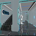 Futuristic Gaming Room Interior Featuring Starry Sky Ceiling Blue Lighting And Gaming Chairs