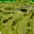 Golf Course Layout Design With Green Fairways Water Hazards And Sand Bunkers