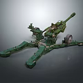 Green Military Artillery Weapon With Long Barrel Wheel Base And Support Structure