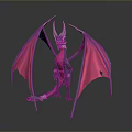 3D Fantasy Dragon Model With Dark Blue Body Pink Wings And Horns