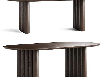 Modern Wooden Dining Table Design With Fluted Legs And Smooth Surface Top 3d model
