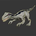 Realistic White Blue Striped Velociraptor With Sharp Claws And Open Mouth 3d model