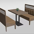Booth Sofas With Wooden Frame Beige Cushions Square Table And Potted Plant 3d model