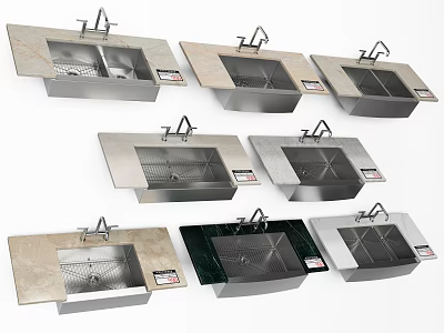 Various Stainless Steel Kitchen Sinks With Faucets And Countertop Color Designs 3d model