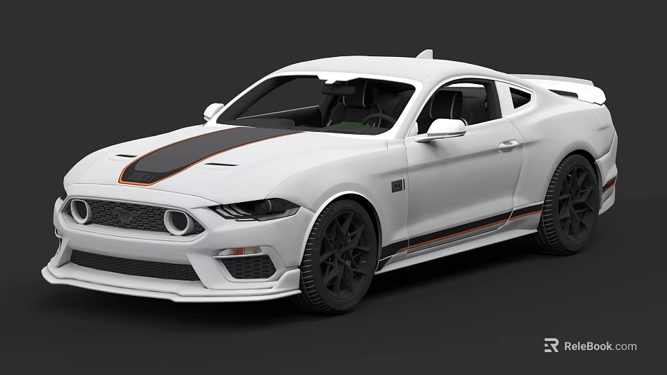 White Sports Car Featuring Black Stripe Orange Accents And Black Wheels Design 3d model 