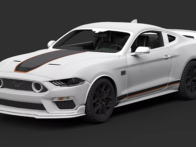 White Sports Car Featuring Black Stripe Orange Accents And Black Wheels Design 3d model