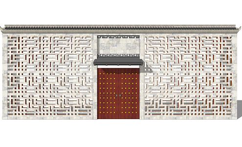 New Chinese Style Gate Entrance Gate Enclosure Wall 3d model