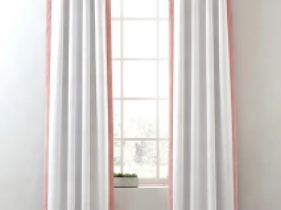 White Curtain with Pink Trim Linen Fabric for Window Home Decoration 3d model