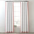 White Curtain with Pink Trim Linen Fabric for Window Home Decoration