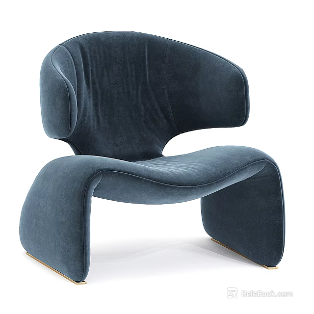 Modern Navy Blue Velvet Lounge Chair With Curved Design And Gold Legs For Comfortable Seating 3d model 