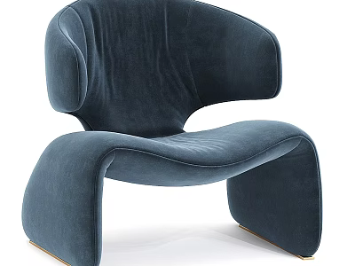 Modern Navy Blue Velvet Lounge Chair With Curved Design And Gold Legs For Comfortable Seating 3d model
