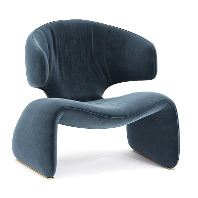 Modern Navy Blue Velvet Lounge Chair With Curved Design And Gold Legs For Comfortable Seating 3d model