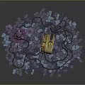Detailed 3D Scenery With Purple Street Lamp Yellow Barrel And Blue Gravel Ground