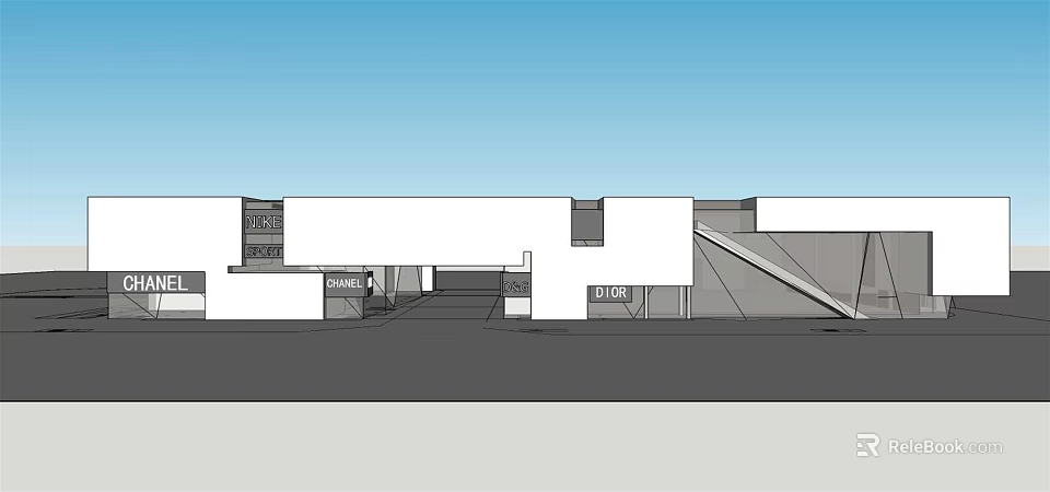 Modern Commercial Complex With CHANEL DIOR Brand Stores And Modern Exterior Design 3d model 