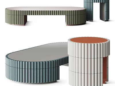 Modern Coffee Table With Ribbed Design And Multiple Colors In Oval And Cylindrical Shapes 3d model