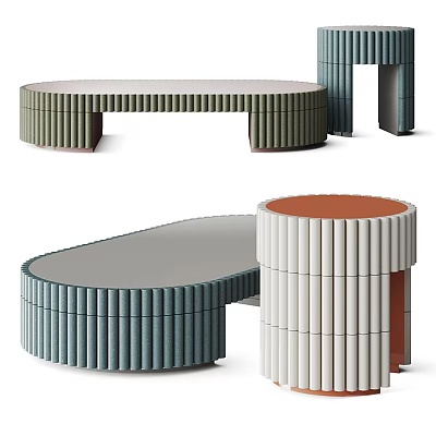 Modern Coffee Table With Ribbed Design And Multiple Colors In Oval And Cylindrical Shapes 3d model