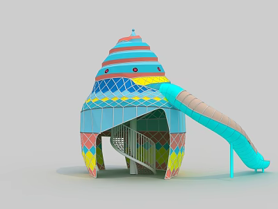Colorful Playground Equipment with Conical Structure Slide Staircase and Geometric Patterns 3d model