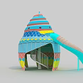 Colorful Playground Equipment with Conical Structure Slide Staircase and Geometric Patterns 3d model