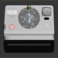 Polaroid Instant Camera With White Black Body Rainbow Stripe Lens And Flash