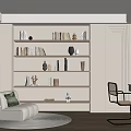 Modern Cream Style Study Desk and Chair Suspended Table Bookcase Locker Computer Table and Chair Book Ornaments Bay Window 3d model