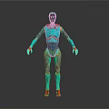 Turquoise Metallic Robot 3D Model With Red Accents And Humanoid Structure