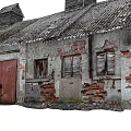 Dilapidated Industrial Factory Building With Weathered Walls Red Doors And Broken Windows