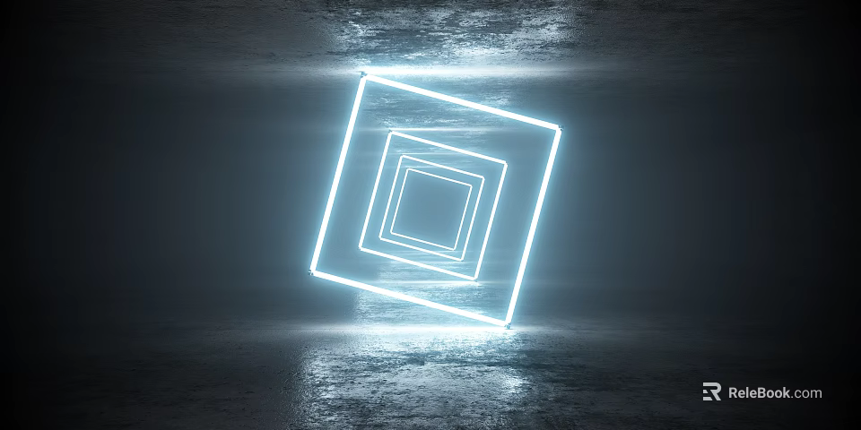Decorative Lighting with Nested Geometric Square Frames Glowing Bright White on Dark Reflective Surface 3d model 