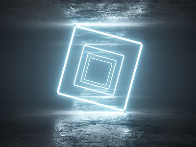 Decorative Lighting with Nested Geometric Square Frames Glowing Bright White on Dark Reflective Surface 3d model