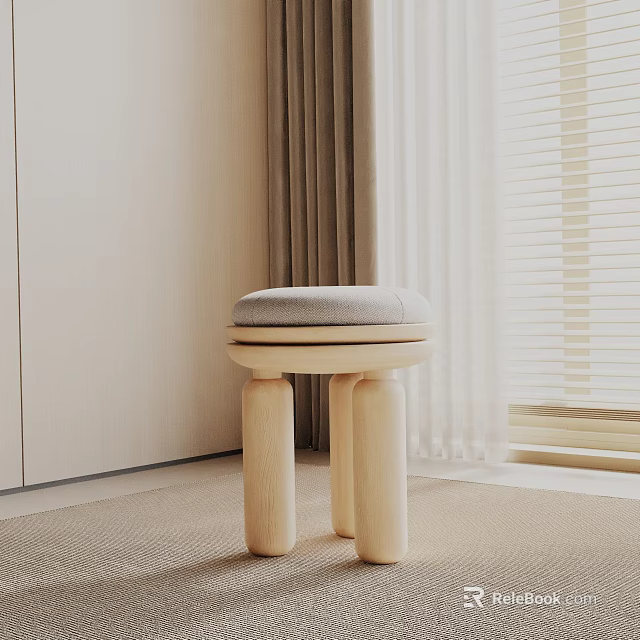 Minimalist Wooden Side Table With Soft Upholstered Seat In Modern Living Room Setting 3d model 