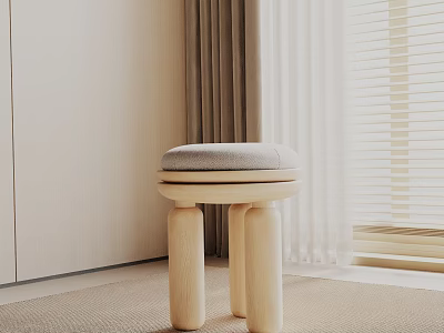 Minimalist Wooden Side Table With Soft Upholstered Seat In Modern Living Room Setting 3d model