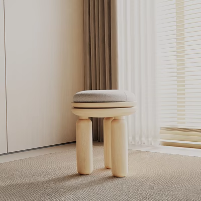 Minimalist Wooden Side Table With Soft Upholstered Seat In Modern Living Room Setting 3d model