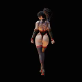 Game And Movie Character Wearing Black Tight Outfit With Red Accents And Bun Hairstyle