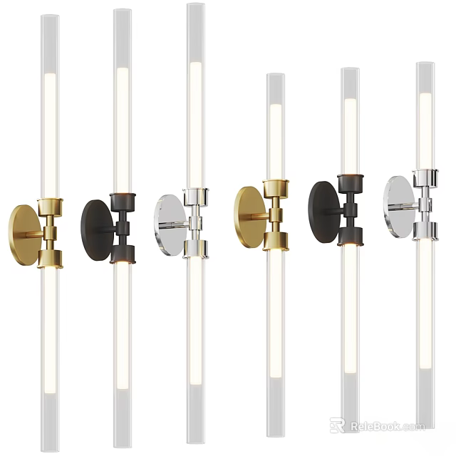 Modern Wall Lights With Gold Black Silver Finishes And Cylindrical Clear Glass Design 3d model 