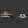Traditional Chinese Ancient Architecture Models With Red Blue Roofs And Classic Design