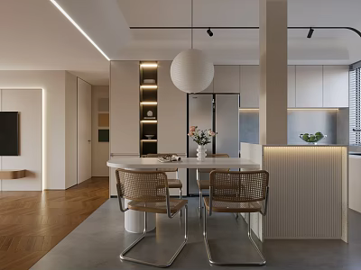 Modern Restaurant Interior Featuring Open Kitchen Design And Contemporary Decor Elements 3d model