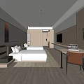 Modern Hotel Guest Room With Twin Beds Wooden Elements Writing Desk And Laptop