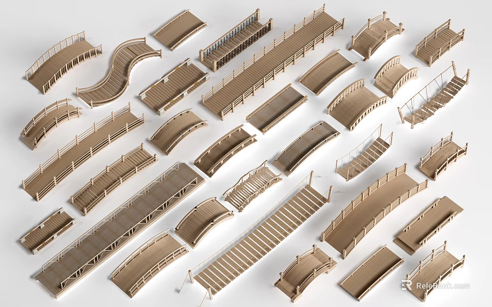Various Landscape Bridge Model Structures With Curved And Straight Design Shapes 3d model 
