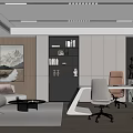 Modern Office Interior With Sofa Area Bookshelf Desk Chairs And Wall Mountain Painting