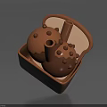 Delicious Chocolate Chip Dessert In Brown Box With Two Small Cylindrical Toppings